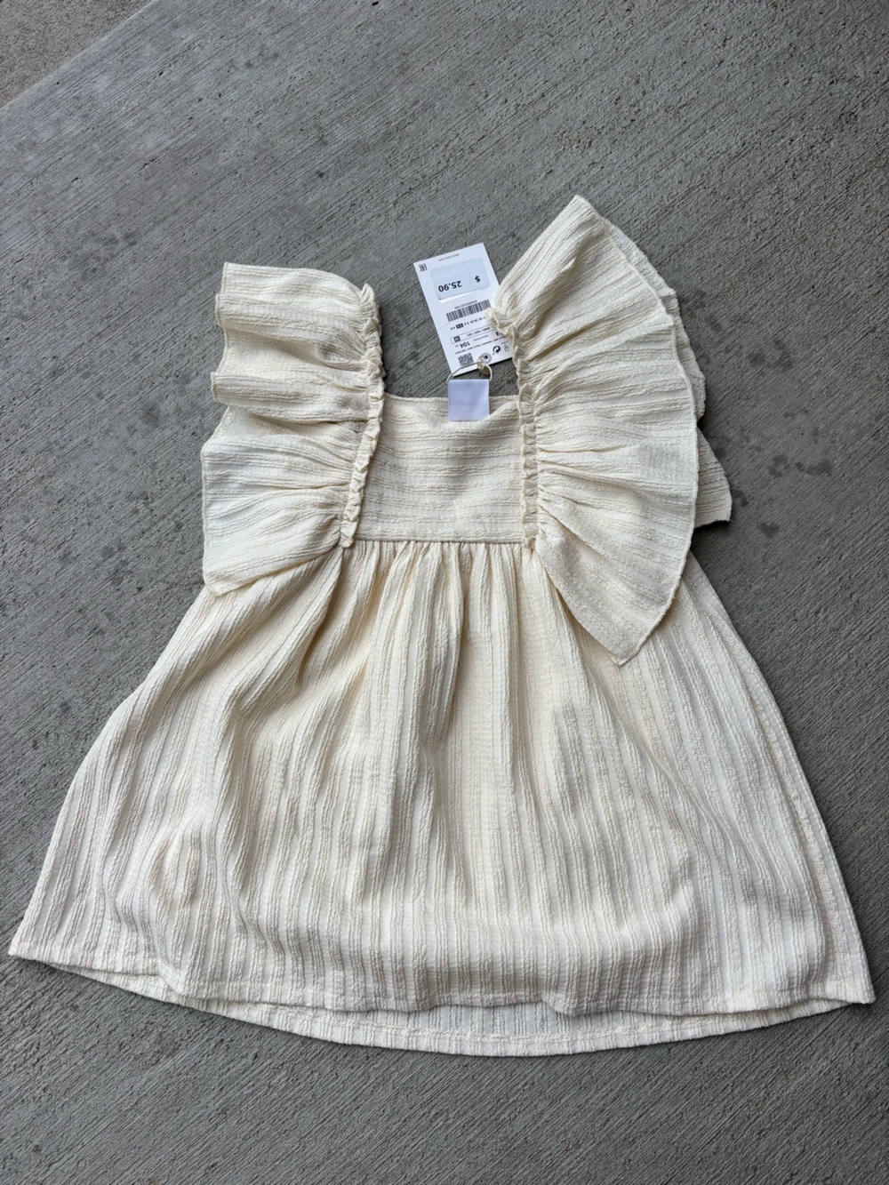Zara Cream Ruffle-Sleeve Textured Dress